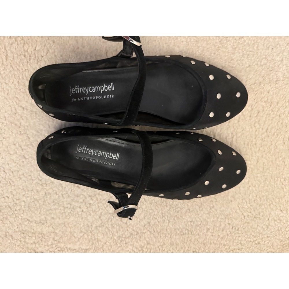 Jeffrey Campbell for Anthropologie Black Mesh Studded Mary Jane Flats 6.5